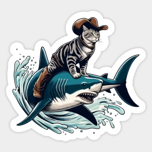 Meowdy Texas Cowboy Rodeo Cat Ride On Shark Sticker